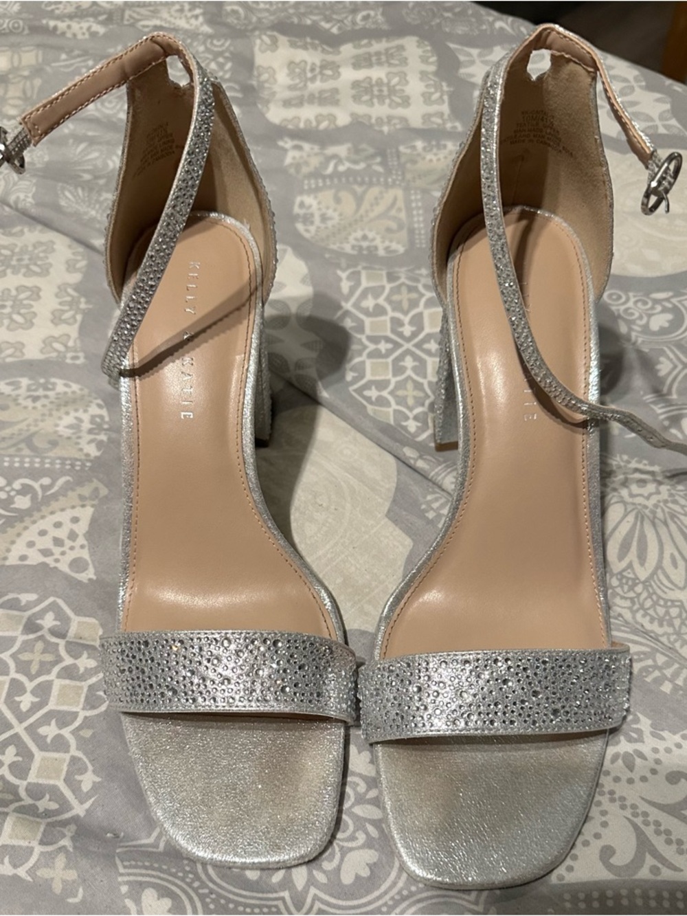 Kelly & Katie Silver Sparkle Block Heel Sandals